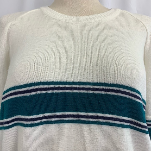 ‼️SALE‼️ 2/$25 Vintage Crew Neck Sweater with Green and Purple Stripes - Picture 3 of 9